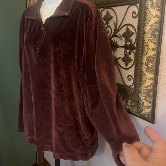 Nautica Velour Brown Quarter -Zip Pullover Sz M Mens - Picture 5 of 10